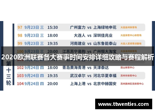2020欧洲联赛各大赛事时间安排详细攻略与赛程解析
